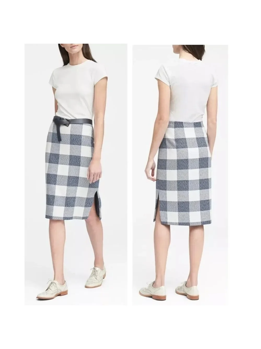 BANANA republic blue white checkered pencil skirt Sz 4
